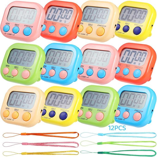 12 PCS Bulk Digital Timer, Timers for Classroom, On/Off Switch Minute Second Countdown Big LCD Display Timer, Loud Alarm for Exercise Cook Baking Teacher-FlexoryFit