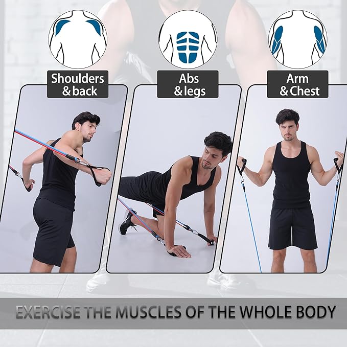 Resistance Bands with Handles for Working Out Women and Men, Exercise Bands with Door Anchor, Stretch Bands for Home Workouts, Simple Guide Included-FlexoryFit