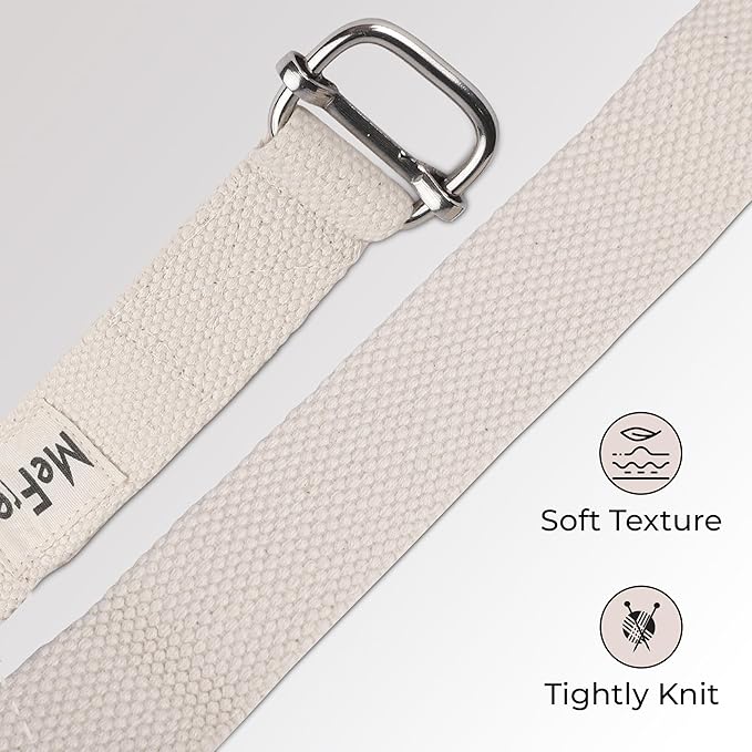 MeFree Organic Cotton Workouts Unisex Yoga Straps Belt - Exercise & Fitness for Stretching all Asanas - Strong Strap with Metal Sliding Bar Buckle-FlexoryFit