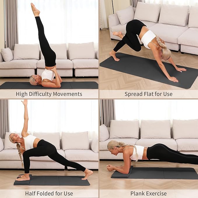Foldable Yoga Mat - 10mm Extra Thick, 75"26" Non-Slip Exercise Fitness Mat | SGS Eco-Certified, Portable for Yoga/Pilates/Studio/Home Workout-FlexoryFit