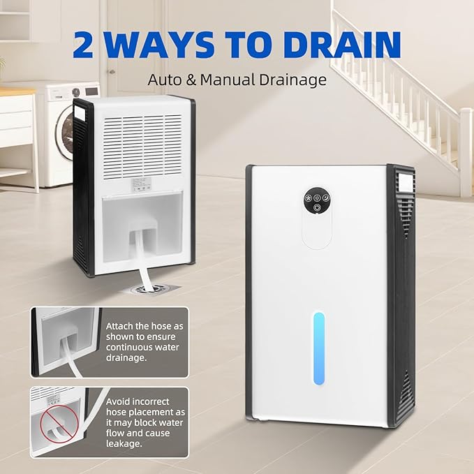 Dehumidifier for 1076 sq.ft,Quiet Portable Moisture Absorber with Auto Shut Off, Auto Defrost,72 OZ Water Tank,Drain Hose,7 Color LED Light,Sleep Mode for Basement Home Bedroom Bathroom RV