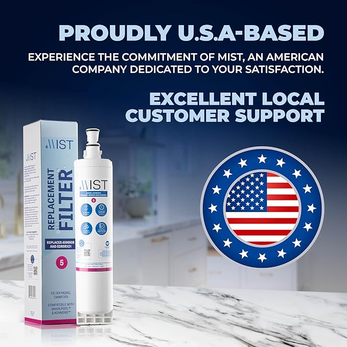 Mist EDR5RXD1 Refrigerator Water Filter Replacement for EveryDrop Filter 5, Whirlpool 4396508, 4396510, WF-NL240, Kenmore 46-9010 – NSF 42 Certified – 2 Pack