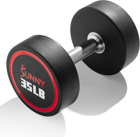Sunny Health & Fitness Premium Polyurethane Commercial Grade Round Dumbbells with Diamond Knurled Handle, Durable Strength Training Equipment for Home Gym, 5-50LB-FlexoryFit