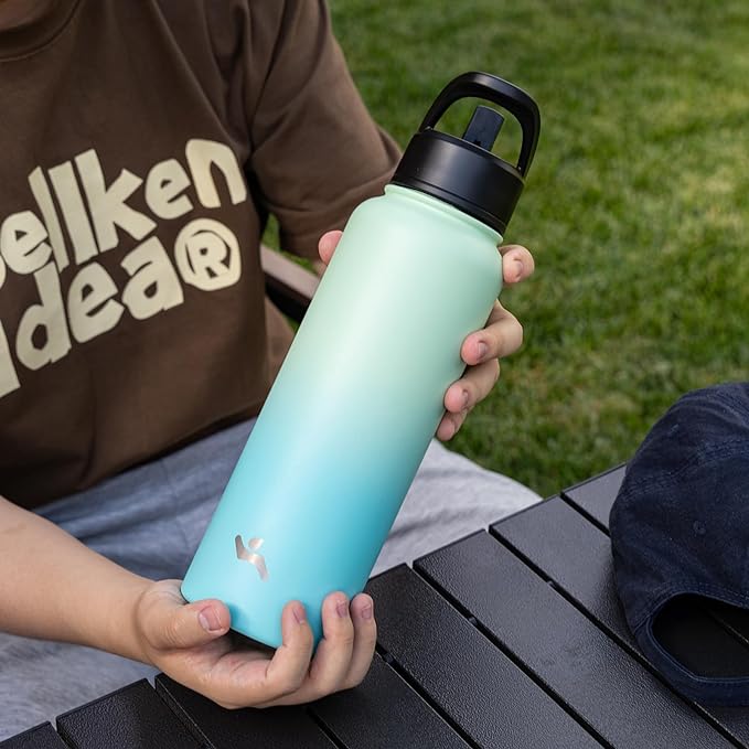 18 oz Insulated Water Bottle Stainless Steel Sport Bottles with 3 Lids,Mint-FlexoryFit