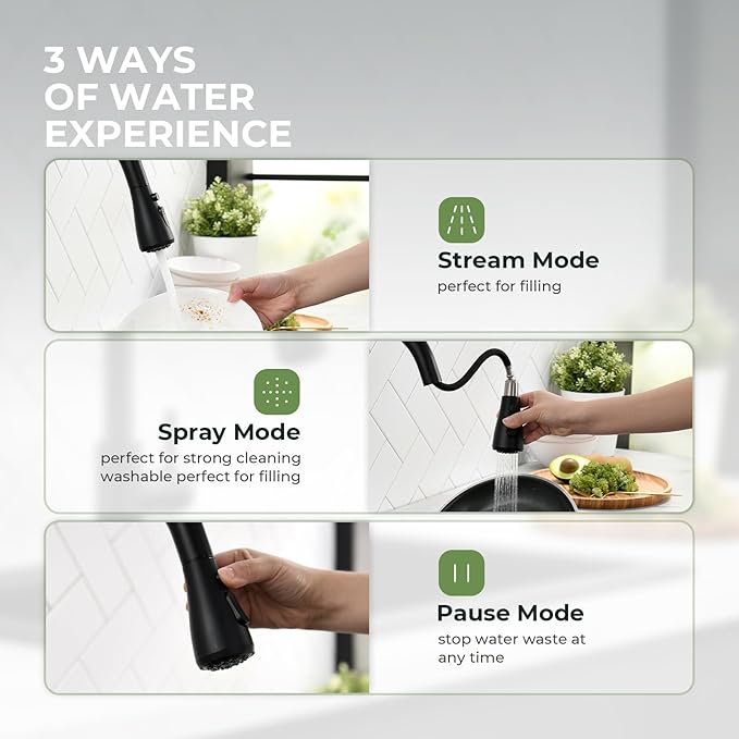 Touchless Kitchen Sink Faucet, VFAUOSIT Black Kitchen Faucet with Pull Down Sprayer Stainless Steel Motion Sensor Smart Hands-Free, Matte Black Single Hole Faucet for Bar Laundry RV Utility Sink