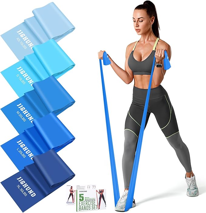 5 Pcs Resistance Bands, Professional Exercise Bands Elastic Stretch Bands for Fitness Yoga Pilates Stretching Strength Training, Workout Bands for Women and Men Home Gym-FlexoryFit