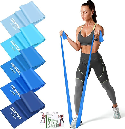 5 Pcs Resistance Bands, Professional Exercise Bands Elastic Stretch Bands for Fitness Yoga Pilates Stretching Strength Training, Workout Bands for Women and Men Home Gym-FlexoryFit