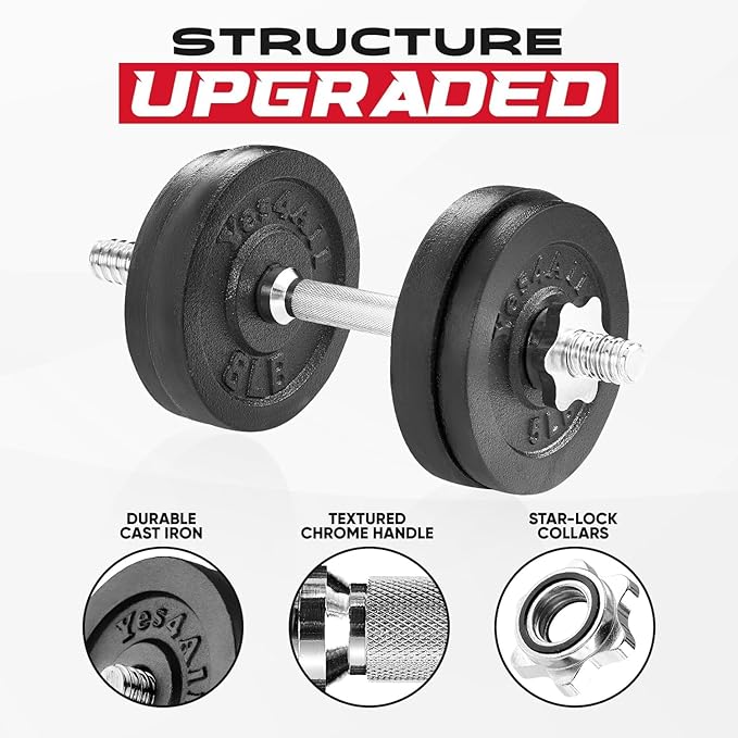 Yes4All Adjustable Dumbbell Set with Weight Plates/Connector - Exercise & Workout Equipment - Size Options 40lbs to 200lbs-FlexoryFit