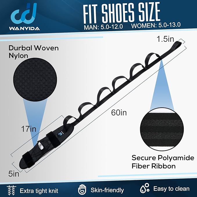 Foot and Calf Stretcher for Plantar Fasciitis, Achilles Tendonitis, Heel Spurs, Drop Foot. Yoga Stretching Strap for Leg, Thigh and Hamstring (Black)-FlexoryFit