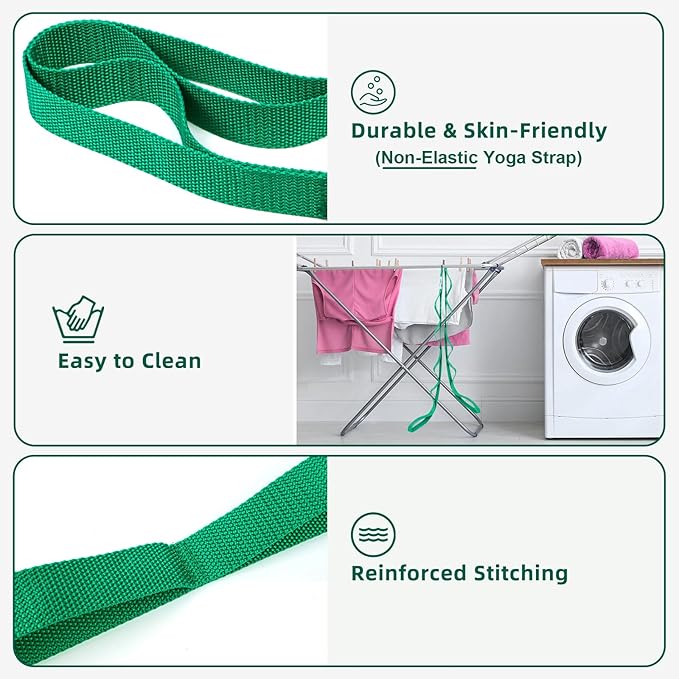 Stretching Strap Yoga Straps for Physical Therapy, 10 Loops Non-Elastic Stretch Band for Pilates, Flexibility, Exercise and Gymnastics-FlexoryFit