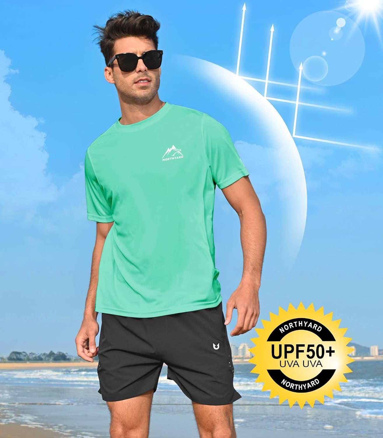 NORTHYARD Men's UPF 50+ Sun Protection Shirts Swim SPF UV Quick Dry Short Sleeve T-Shirts for Athletic Fishing Rash Guard