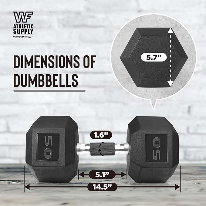 WF Athletic Supply Rubber Encased Hex Dumbbells with Rubber Grip Contoured Handle for Muscle Toning, Strength Building & Full Body Workout-FlexoryFit
