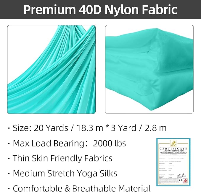 PRIOR FITNESS Aerial Silks Kit Colorful 9/15/20 Yards 40D Nylon Fabric Hammock Set With Hardware & Guide for All Levels Of Aerial Yoga Practice and Acrobatic Flying For Adults Aerial silk-FlexoryFit