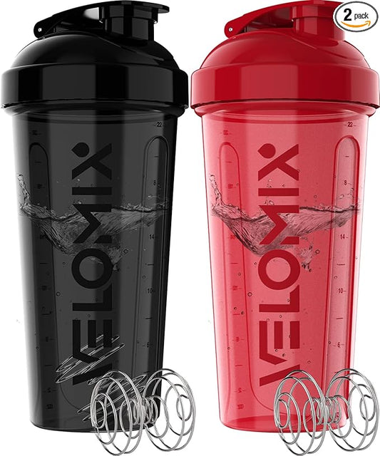 '-2 Pack- 28 oz Protein Shaker Bottles for Protein Mixes - 2x Wire Whisk | Leak Proof Shaker Cups for Protein Shakes | Protein Shaker Bottle Pack | Shakers for Protein Shakes - Black&Red-FlexoryFit