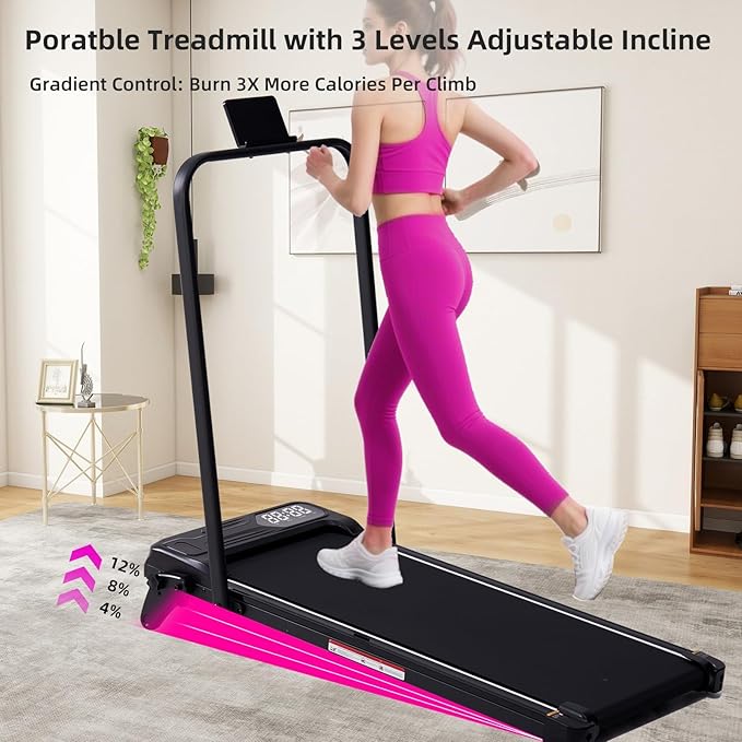 Electric Walking Pad Treadmill with Adjustable Incline and Handle Bar, 3.5HP Small PortableTreadmills for Home Office Small, 4 in 1 Folding Foldable Treadmill with Handles, 0.6-7.6MPH, 350LBS-FlexoryFit