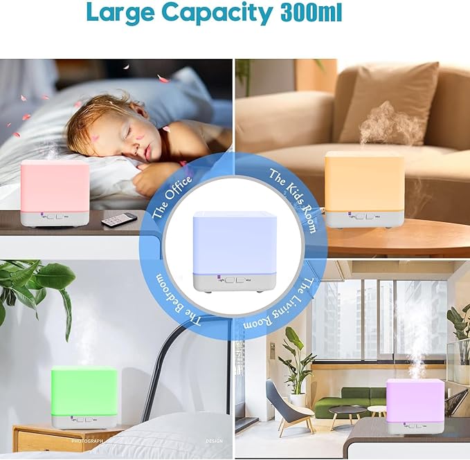 Essential Oil Diffuser 300ml White Cute Humidifier with Adjustable Mist Mode,Auto Off,7-Colors Night lignts 3 in 1 Portable Aroma Diffuser for Bedroom/Office/Home（2JY-Lavender/Orange）