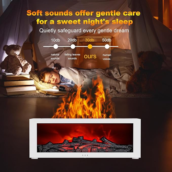 Mini Fireplace Diffusers for Essential Oils Fireplace Humidifier with Remote 150ml Fireside Ultrasonic Humidifier Bonfire Flame Diffuser with 7 Colors Light for Home Room Office (White)