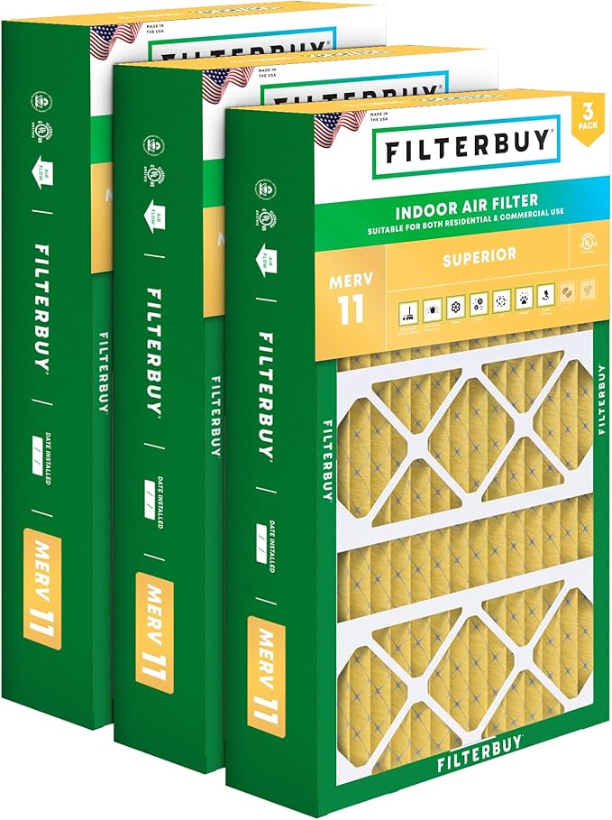 Filterbuy 15.75x27.63x3.50 Air Filter MERV 11 (MPR 1200) Allergen Defense Replacement (3-Pack), Pleated HVAC AC Furnace Filters for Aprilaire Space-Gard 104/2140 (Actual Size: 15.69 x 27.56 x 3.50)