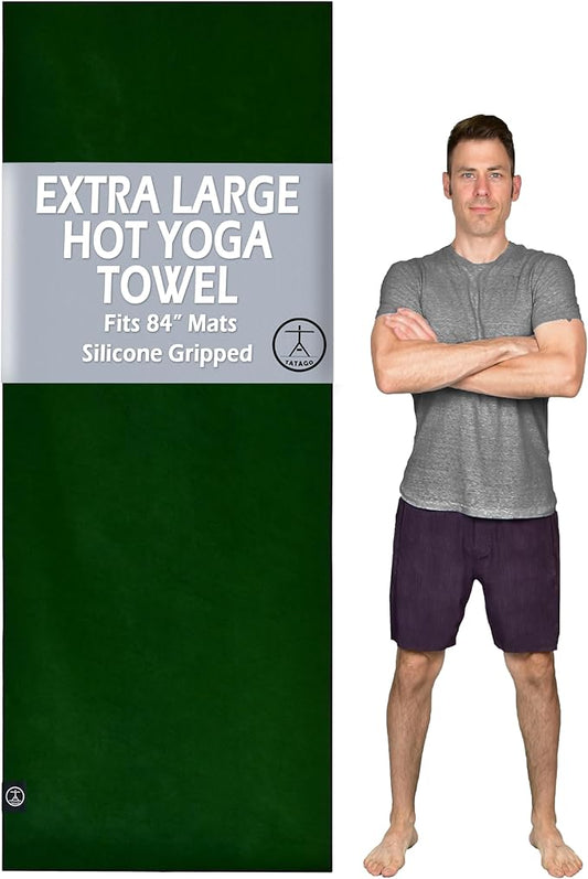 Tatago Hot Yoga Mat Towel Non Slip for Hot Yoga (72-84 inch Mats) Our Hot Yoga Towel Non Slip Silicone Dabs & Absorbent Microfiber Blend Gives You More Grip As You Drip! (Ezmeraldo, XL - 84")-FlexoryFit