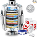 36-Stage Shower Head Filter With Vitamin C E for Hard Water - 3 Replaceable Cartridges, High Output Water Filter for Removing Chlorine and Fluoride, Polished Chrome