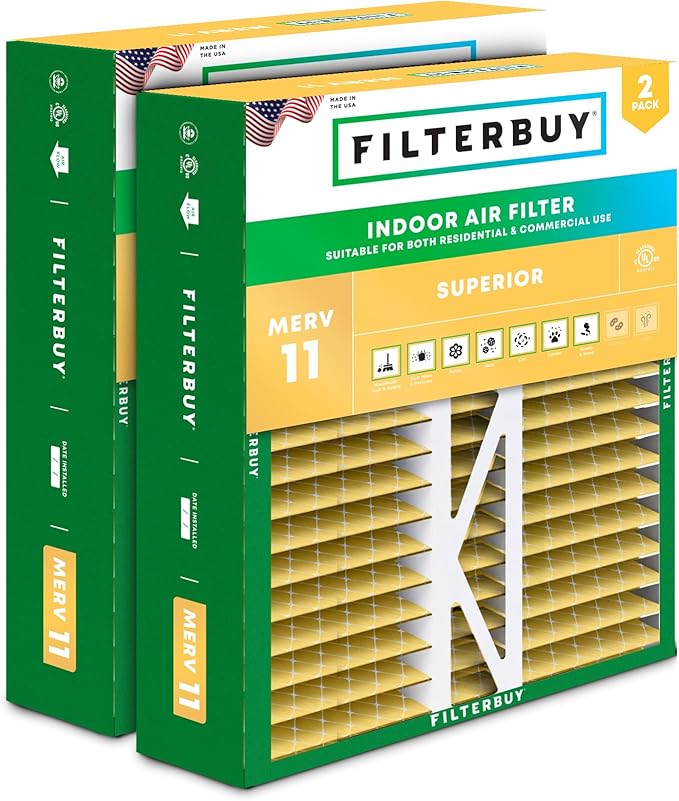 Filterbuy 16x22x5 Air Filter MERV 11 Allergen Defense (2-Pack), Pleated HVAC AC Furnace Air Filters Replacement for Amana, Coleman, Goodman, York, and More (Actual Size: 15.38 x 21.88 x 5.25 Inches)