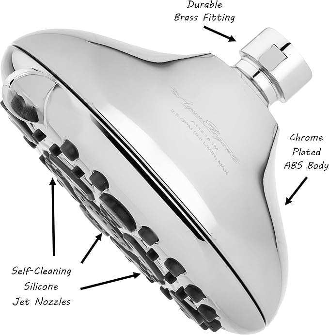 Aqua Elegante High Pressure Shower Head & Filter - Adjustable Water Saving Showerhead For Low Flow Showers With Bath Filters To Remove Chlorine + Hard Minerals, 2.5 GPM - Chrome