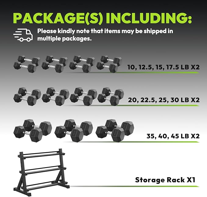 Hex Dumbbell Sets with Rack, 290-670 lb Rubber Encased Exercise & Fitness Dumbbells Set, Hand Weight for Strength Training, Weight Dumbbells-FlexoryFit