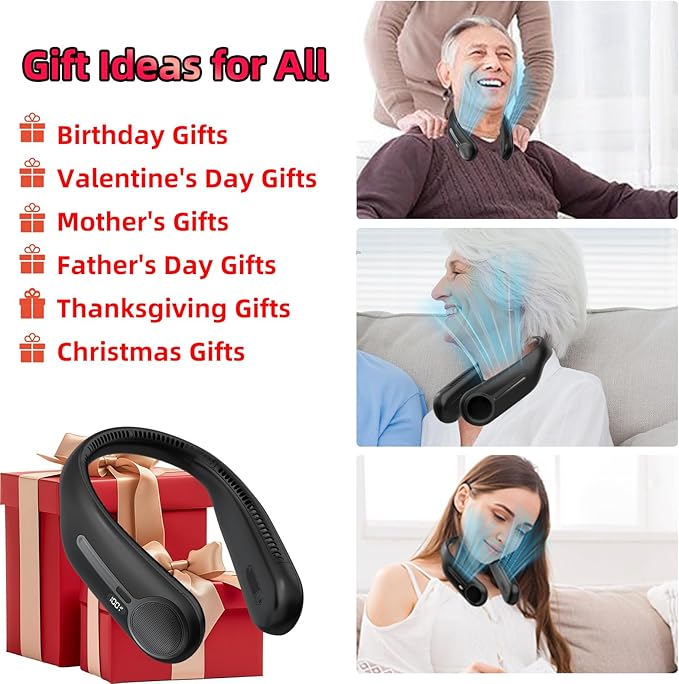 Portable Neck Fan,Hands Free Personal Wearable Bladeless Fan,6000mAh USB Rechargeable,360° Cooling,LED Display,4-Speeds,Birthday Gifts for Men Women Dad Mom,Outdoor Indoor Travel Camping (Black)