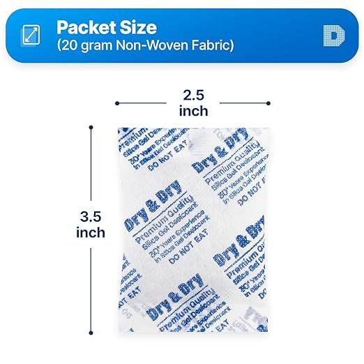 Dry & Dry 20 Gram [10 Packets] Silica Gel Packets Desiccants, Silica Packets - Rechargeable Silica Gel Packs, Silica Gel Packets, Desiccants Packets, Silica Gel