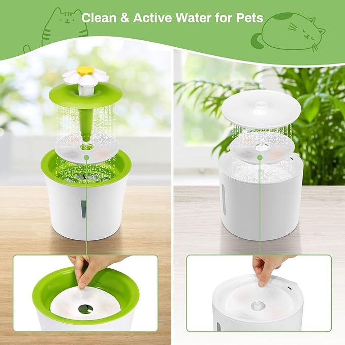6 Pack Cat Water Fountain Filters, GISOFIK Pet Water Fountain Filters, Triple Filtration Replacement Filters for Most 3L and 2L Flower Cat Drinking Water Fountains(5.5 inch Diameter)