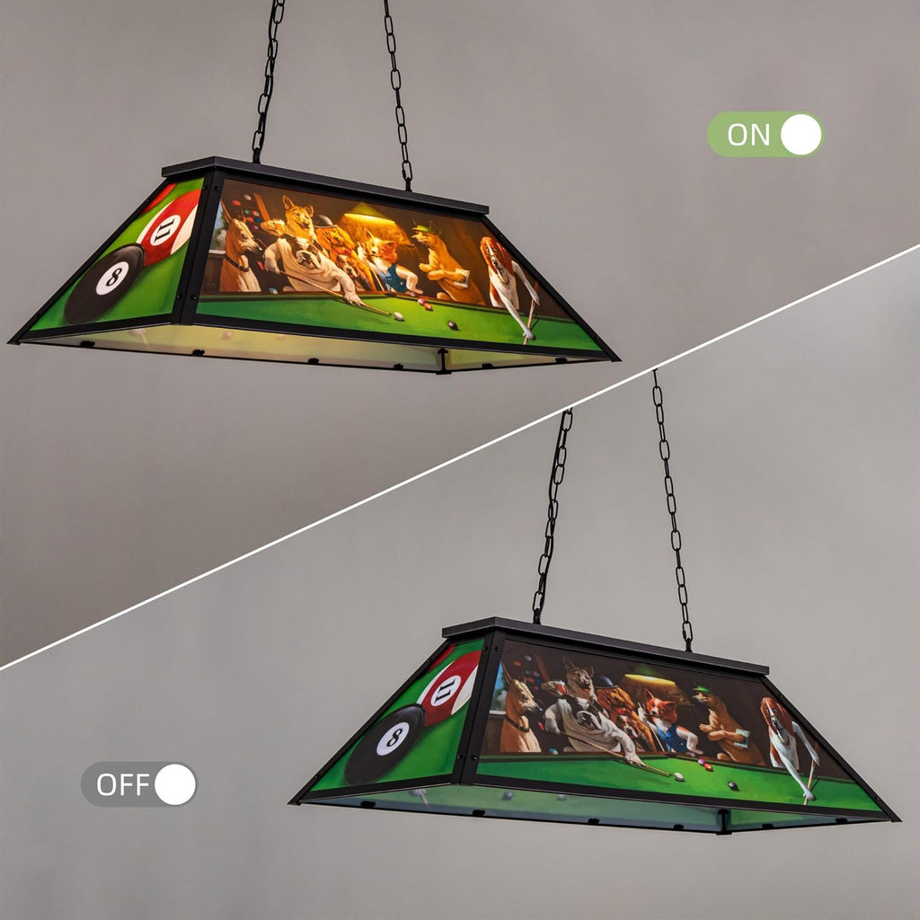 Wellmet Tiffany Pool Table Light, Dogs Playing Billiards Lights for 7' 8' 9' Pool Table, 3 Lights Billiard Fixture Hanging Pendant Lamp for Snooker Table, Cabin, Game Room, Men's Cave, Dining Room