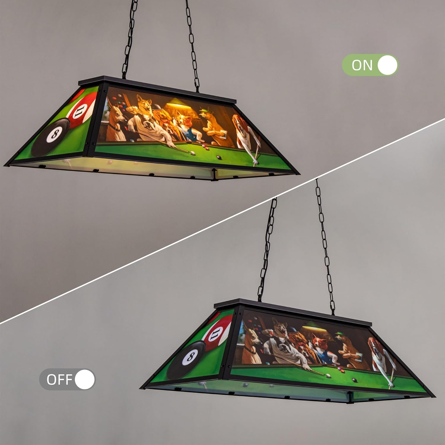 Wellmet Tiffany Pool Table Light, Dogs Playing Billiards Lights for 7' 8' 9' Pool Table, 3 Lights Billiard Fixture Hanging Pendant Lamp for Snooker Table, Cabin, Game Room, Men's Cave, Dining Room