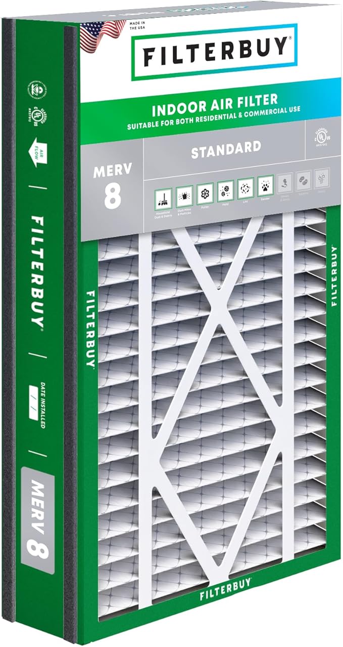 Filterbuy 16x25x5 Air Filter MERV 8 (MPR 700) Dust Defense Replacement (1-Pack), Pleated HVAC AC Furnace Filters for Trion Air Bear 255649-105 and More (Actual Size: 15.63 x 24.13 x 4.88)