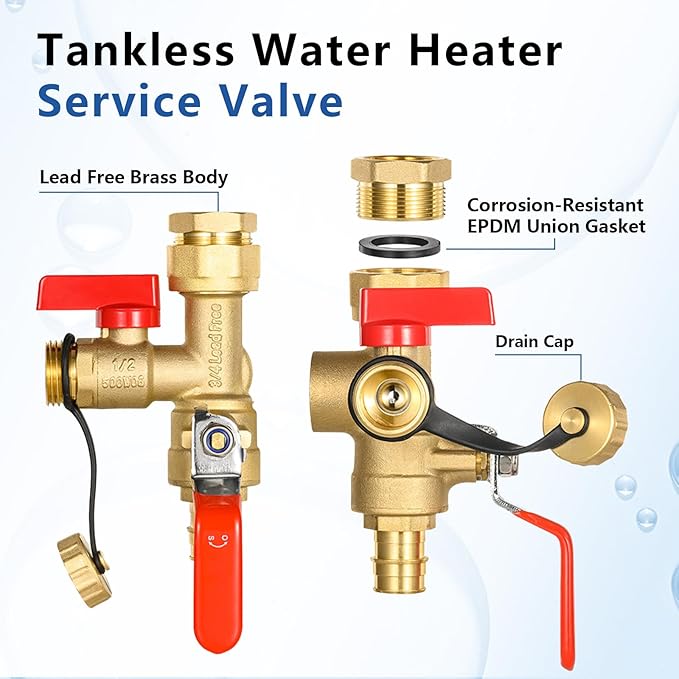 3/4 Inch GUOFIS IPS Tankless Water Heater Valve Kit with Pressure Relief Valve(3/4"FIPx 3/4" PEX-A Expansion F1960),2 Set Water Heater Valve Kit