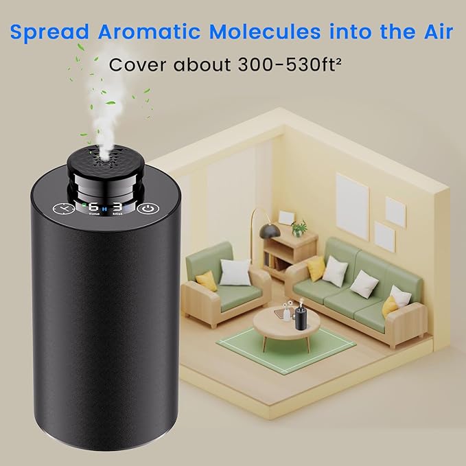 Diffuserlove Waterless Essential Oil Diffusers Car Aromatherapy Diffuser Rechargeable Travel Cordless Air Diffuser for Home Room Office Portable Scent Machine Metel Black
