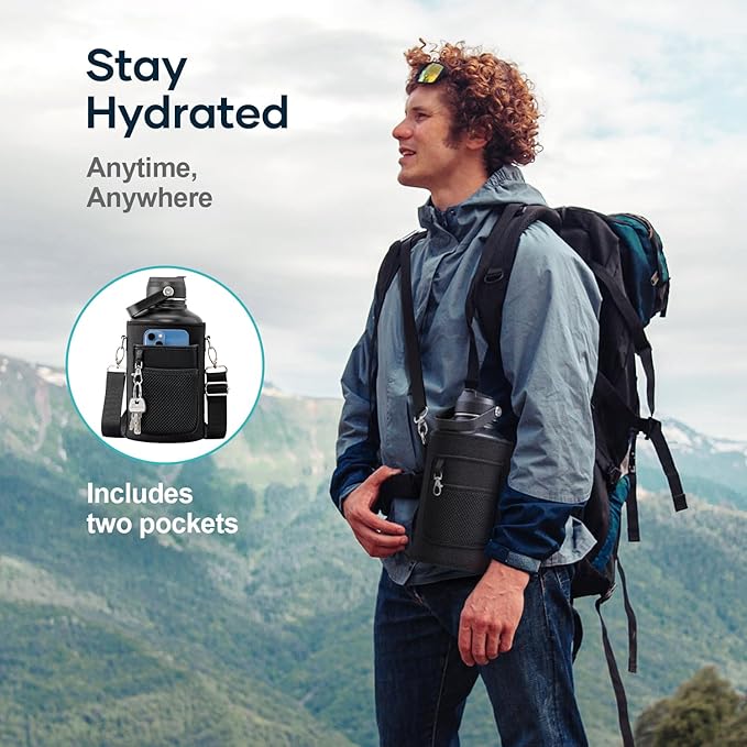 Insulated Water Bottle with Straw Lid, Modern Double Vacuum Stainless Steel Water Flask, Simple Half Gallon Water Jug, Metal Thermo Canteen Mug,87oz Sports Bottle-FlexoryFit
