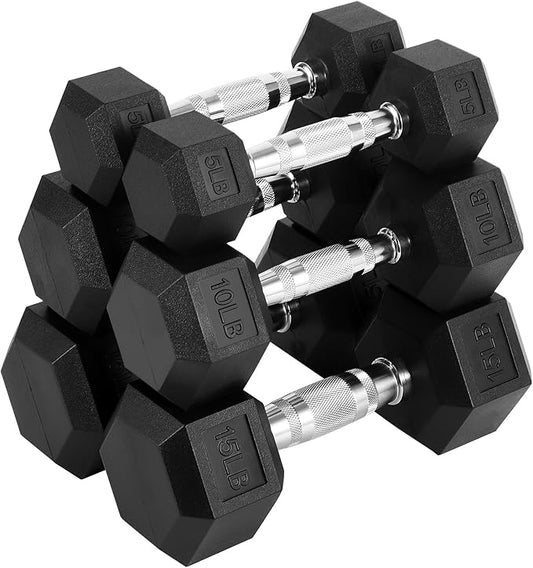 Hex Dumbbells Set, PVC Coated Exercises & Fitness Dumbbell Weights Set for Strength Training Home Gym-FlexoryFit