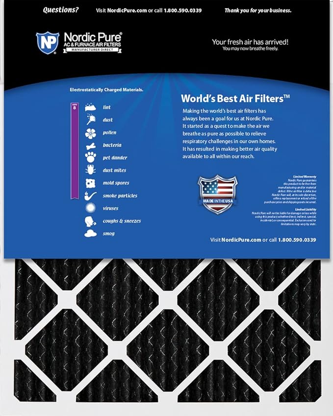 Nordic Pure 24x30x1 (Actual Size: 23 1/2 x 29 1/2 x 3/4) Pure Carbon Pleated Odor Reduction Furnace Air Filters 4 Pack