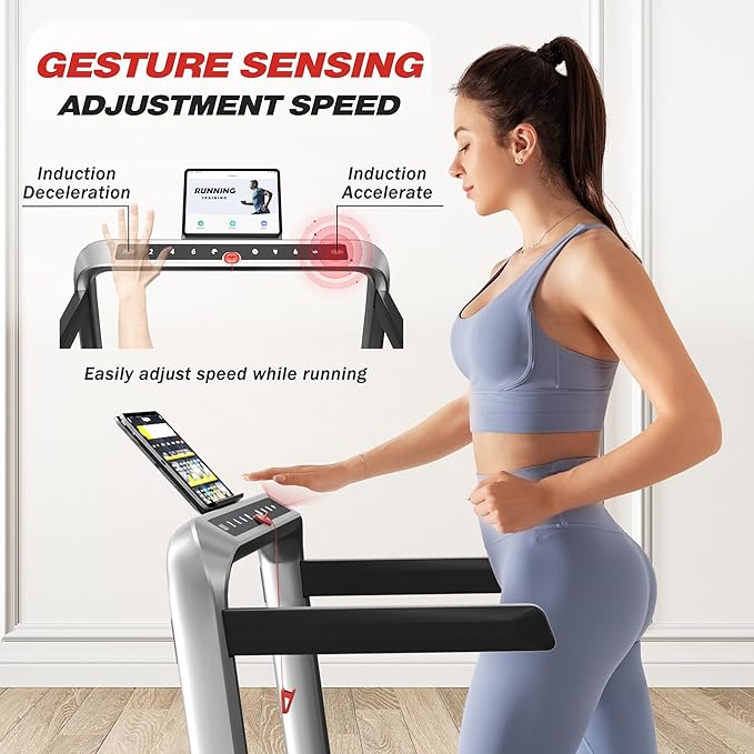 Treadmill for Home Office with Incline, 2-in-1 Portable Walking Pad with 330LBS Weight Capacity, 2.5HP Folding Treadmills with Gesture Sensing Control and Led Display