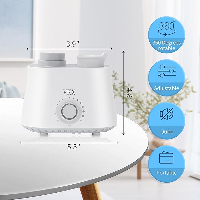 VKX Humidifier, Water Bottle Humidifier, Travel Humidifier, Adjustable Mist Output, No Leak, Automatic Shut Off, Suitable for Bedroom, Office and Hotel. (white)
