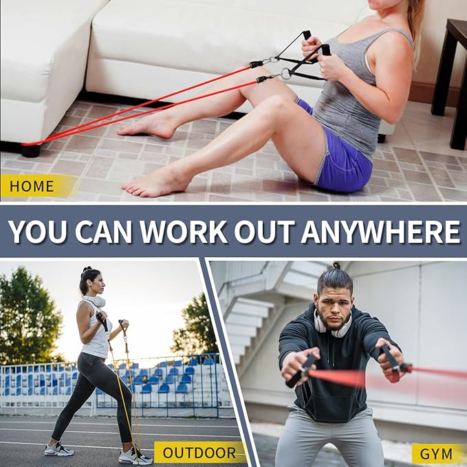 WHATAFIT Resistance Bands, Exercise Bands，Resistance Bands for Working Out, Work Out Bands with Handles for Men and Women Fitness, Strength Training Home Gym Equipment-FlexoryFit