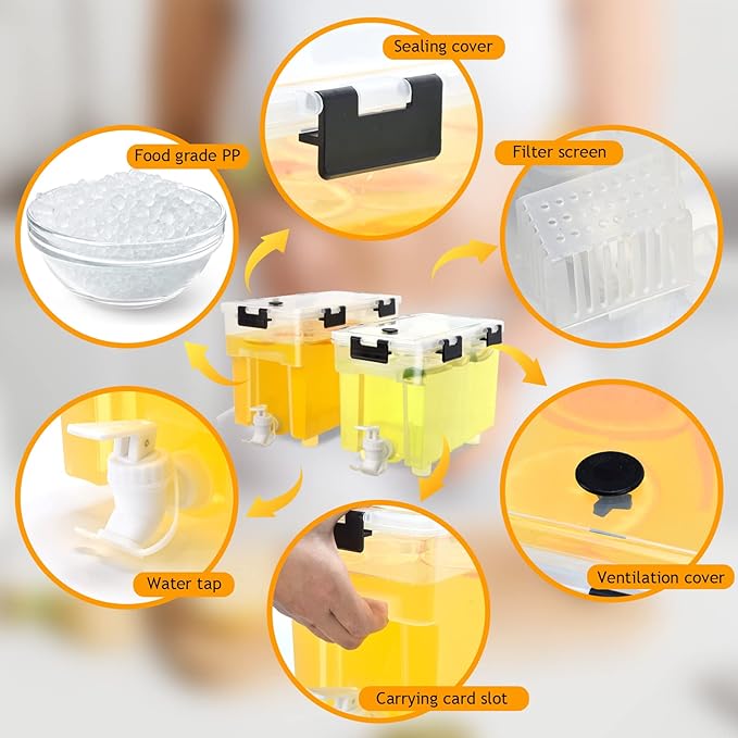 2.5 Gallon Drink Dispenser For Fridge,Beverage Dispenser With Spigot. Milk,Lemonade Dispenser,Juice Containers With Lids For Parties And Dairly Use,100% Sealed And Filter screen（1+1.5）Gallon