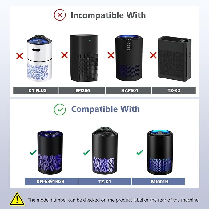 2 Pack TZ-K1 HEPA Replacement Filter Compatible with FreAire KN6391, Compatible with ToLife TZ-K1, Compatible with MK-01 MK-06, MJ012H, 3-in-1 HEPA Filter Replacement for Smoke Pollen, Black