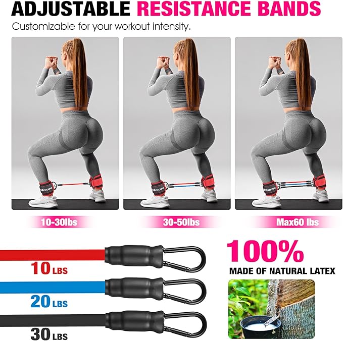 Ankle Resistance Bands with Cuffs, Ankle Bands for Working Out, Ankle Resistance Band for Leg, Booty Workout Equipment for Kickbacks Hip Fitness Training, Exercise Bands for Butt Lift Women-FlexoryFit