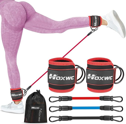Ankle Resistance Bands with Cuffs, Ankle Bands for Working Out, Ankle Resistance Band for Leg, Booty Workout Equipment for Kickbacks Hip Fitness Training, Exercise Bands for Butt Lift Women-FlexoryFit