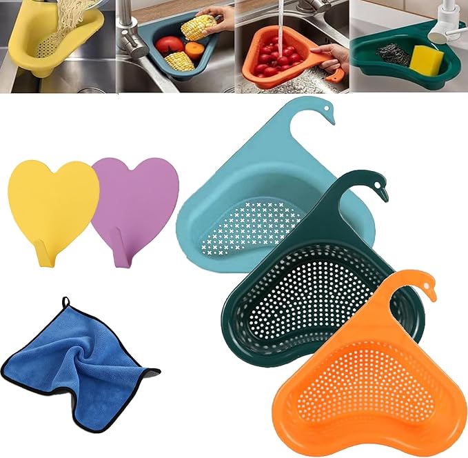 Faucet Hanging Filter Basket for Kitchen Sink, Faucet Hanging Filter Basket, Kitchen Sink Drain Basket Swan, Multifunctional Drain Basket for Kitchen Drain Strainer (3 Pcs C)