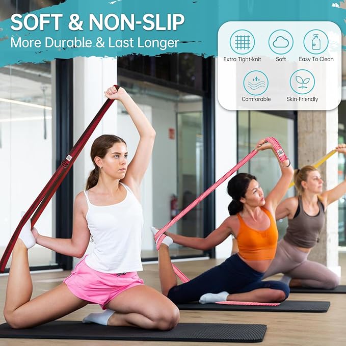 Yoga Exercise Adjustable Straps 8FT with Durable D-Ring for Pilates & Gym Workouts | Hold Poses, Stretch, Improve Flexibility & Maintain Balance-FlexoryFit