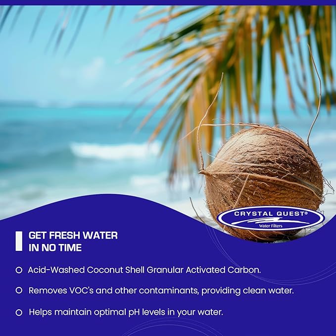 Crystal Quest 5-Micron Carbon Block Filter Cartridge - 2-7/8" x 9-3/4" - Coconut-Based Activated Carbon - Reduces Sediment and VOC’s - Sustainable Filtration