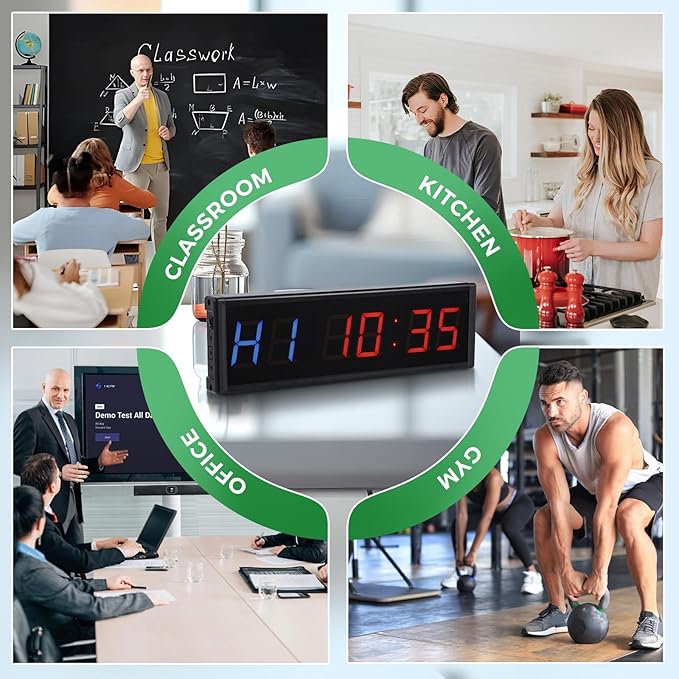 15'' Bluetooth Gym Timer Clock for Home Gym Digital Display Gym Clock Stopwatch Interval Workout Timer Adjustable Buzzer Volume with Remote and APP Control for Sport Boxing Fitness Kitchen-FlexoryFit