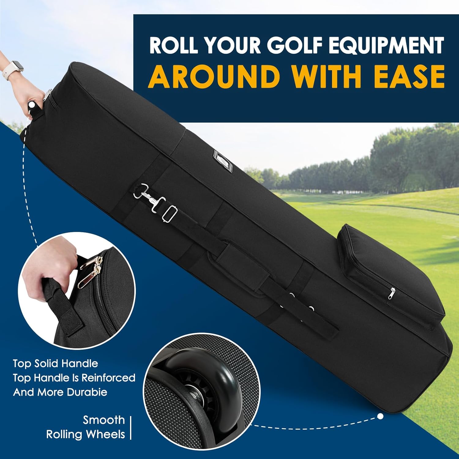 Golf Travel Bags for Airlines with Adjustable Support Rod and Detachable Shoulder Straps, Soft Foldable Golf Club Travel Covers, 900D Heavy Duty Oxford